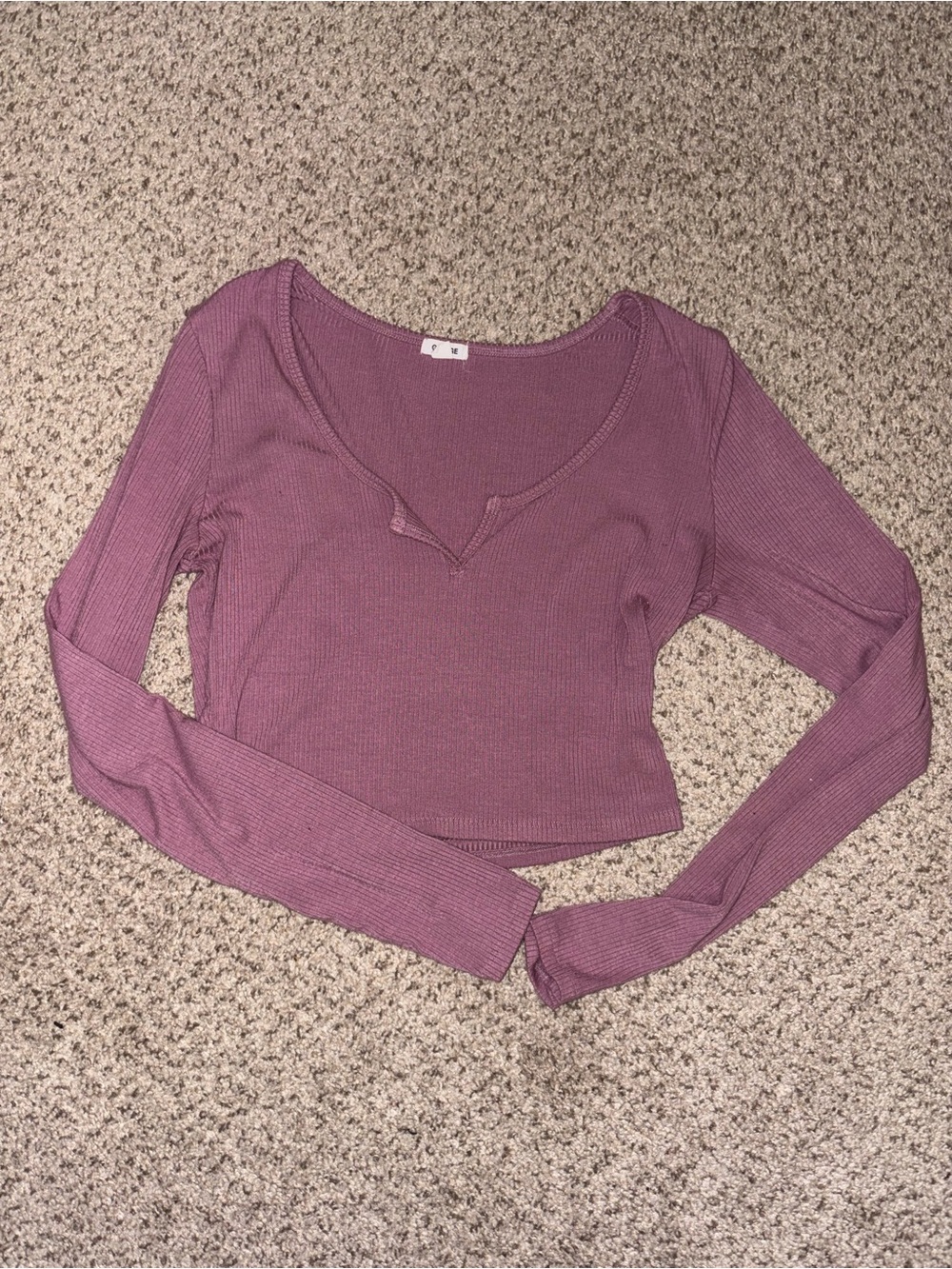 Garage Ribbed Long-Sleeve V-Neck Crop Top - Mauve